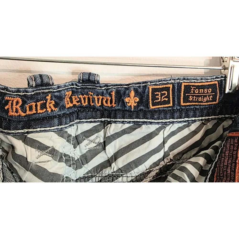 Rock Revival Fonso Straight Jeans Men's 32/28 Detailed Stitching Heavy Hardware - Picture 2 of 5
